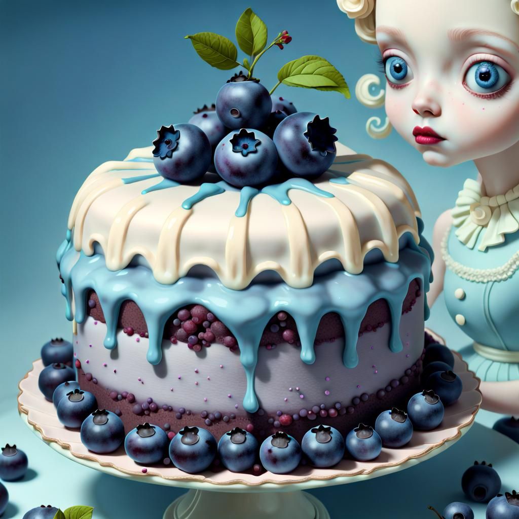 Blueberry Cake in Pop Surrealism Style