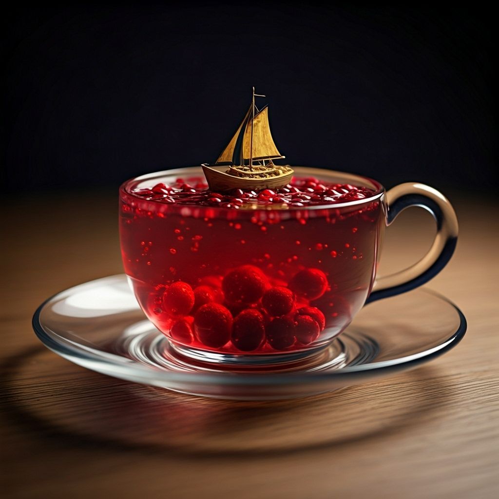 Gelatin Teacup With Miniature Gold Boat Scene