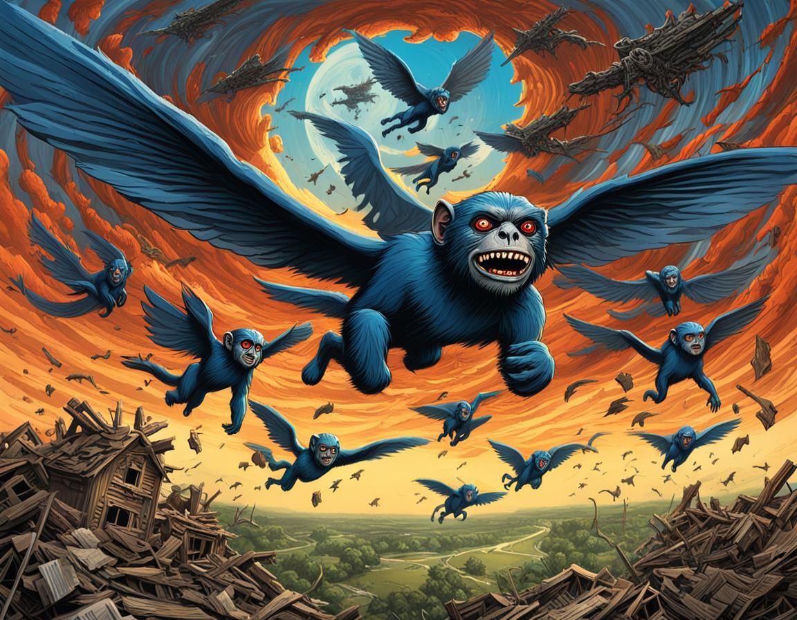Flying Monkeys in Tornado: Comic Book Art
