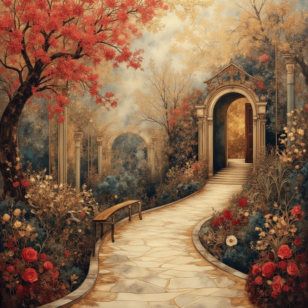 English Garden with Roses in Dreamscape Style