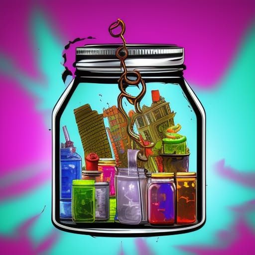 Demonic City in Jar: Hyperrealistic Concept Art