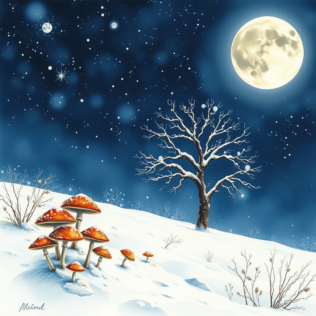 Winter Forest Illuminated Under Full Moon