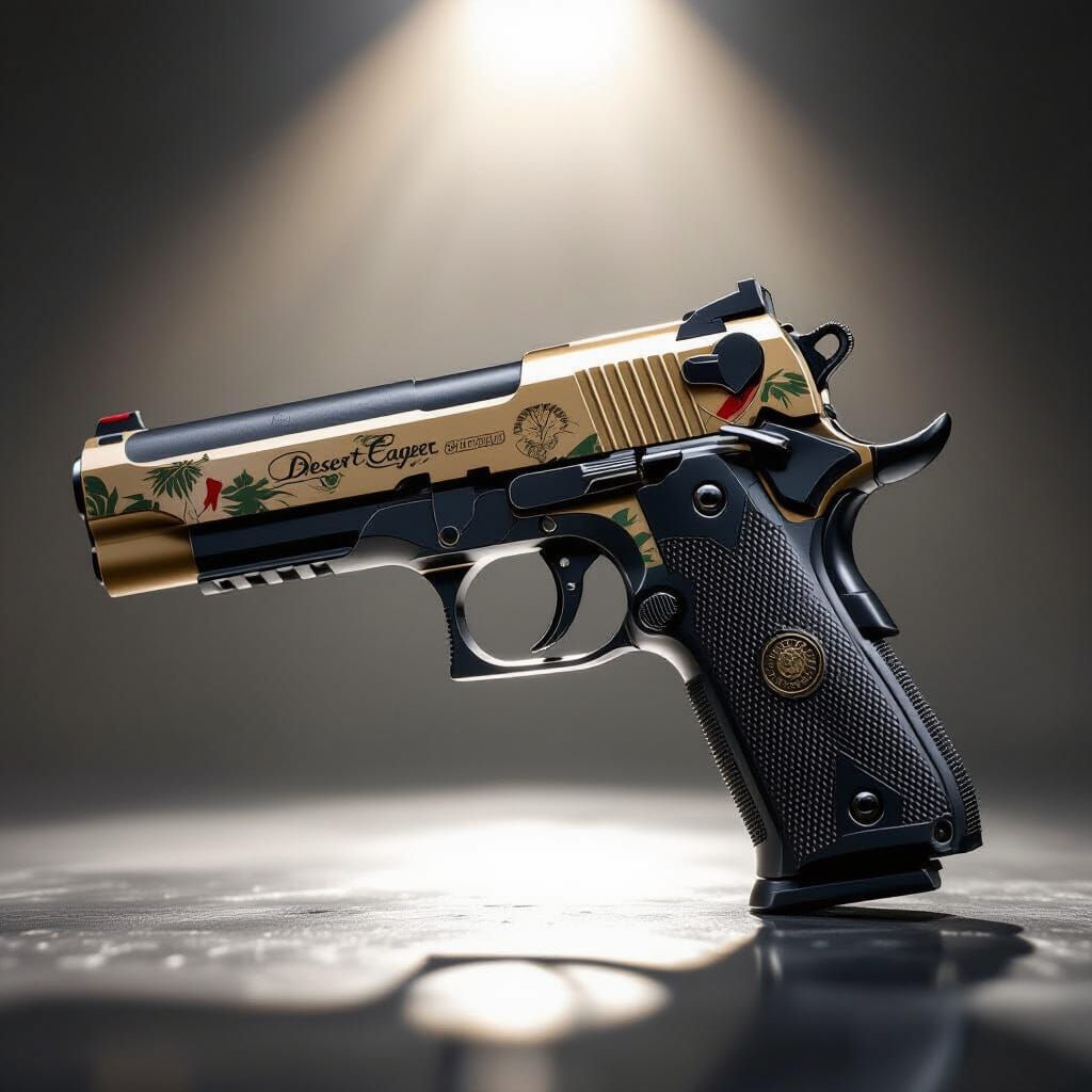 Desert Eagle Pistol With Rain Tilla Decal, Studio Photo