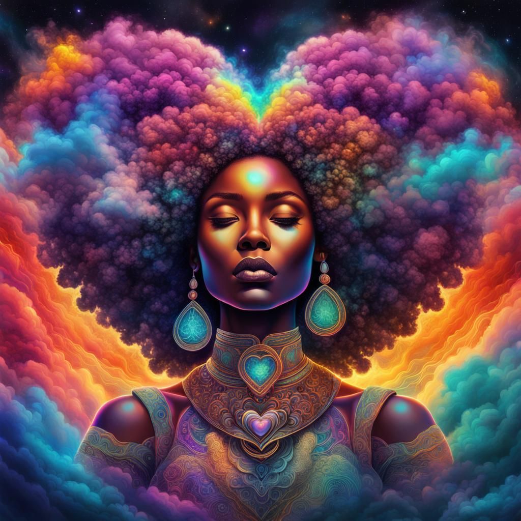 Astral Goddess with Afro in Holographic Illustration