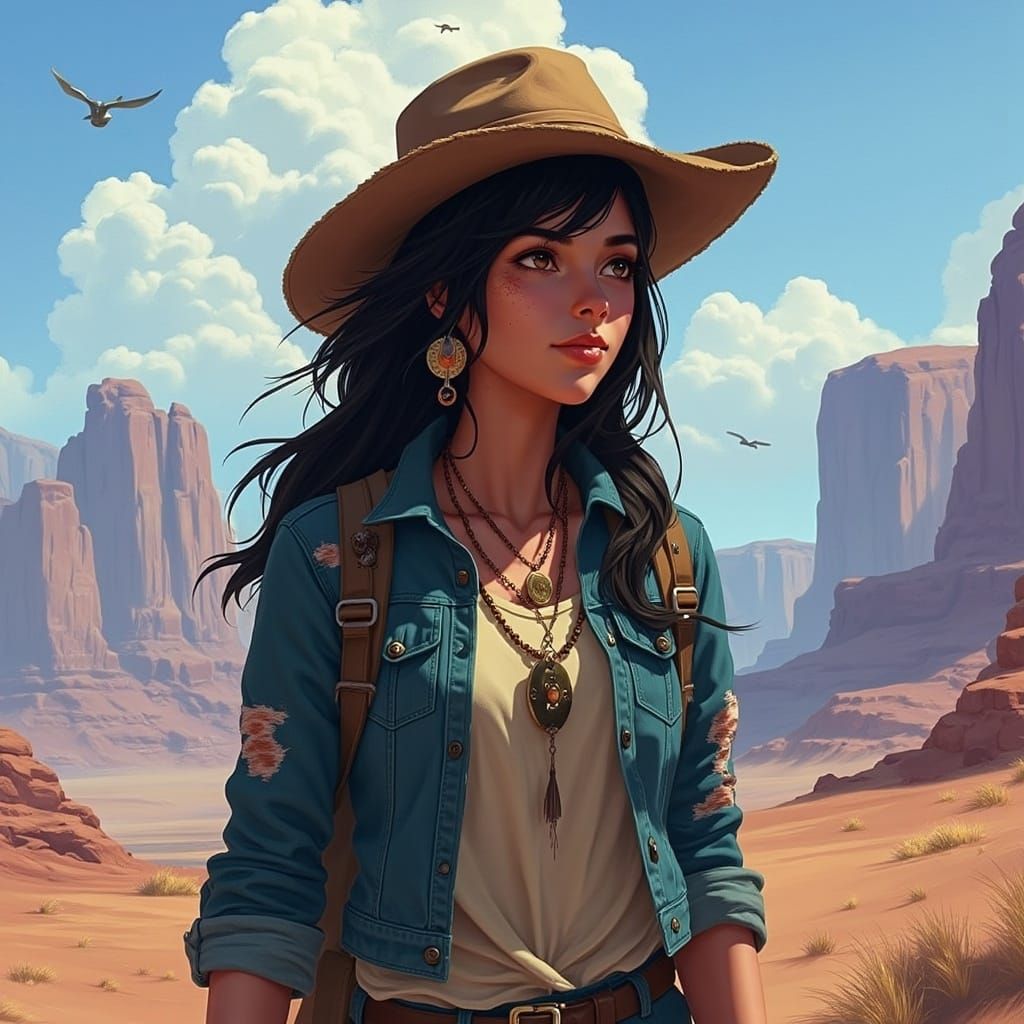 Cowgirl Portrait in Earthy Digital Art Style