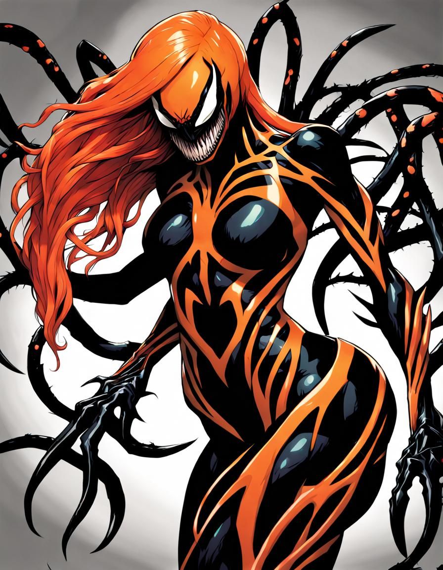 Ferocious Female Symbiote with Claws and Orange Hair