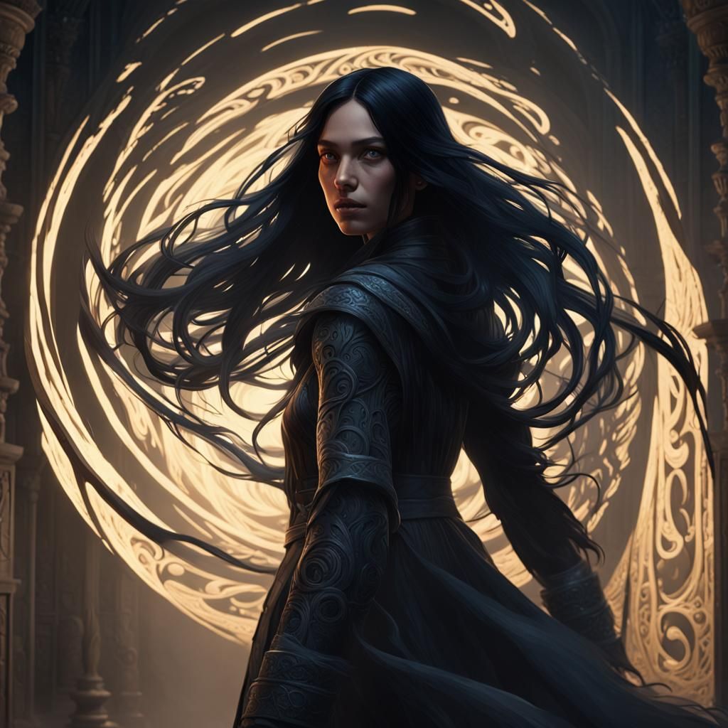 Girl Emerges from Shadow Portal: Dark Fantasy Art