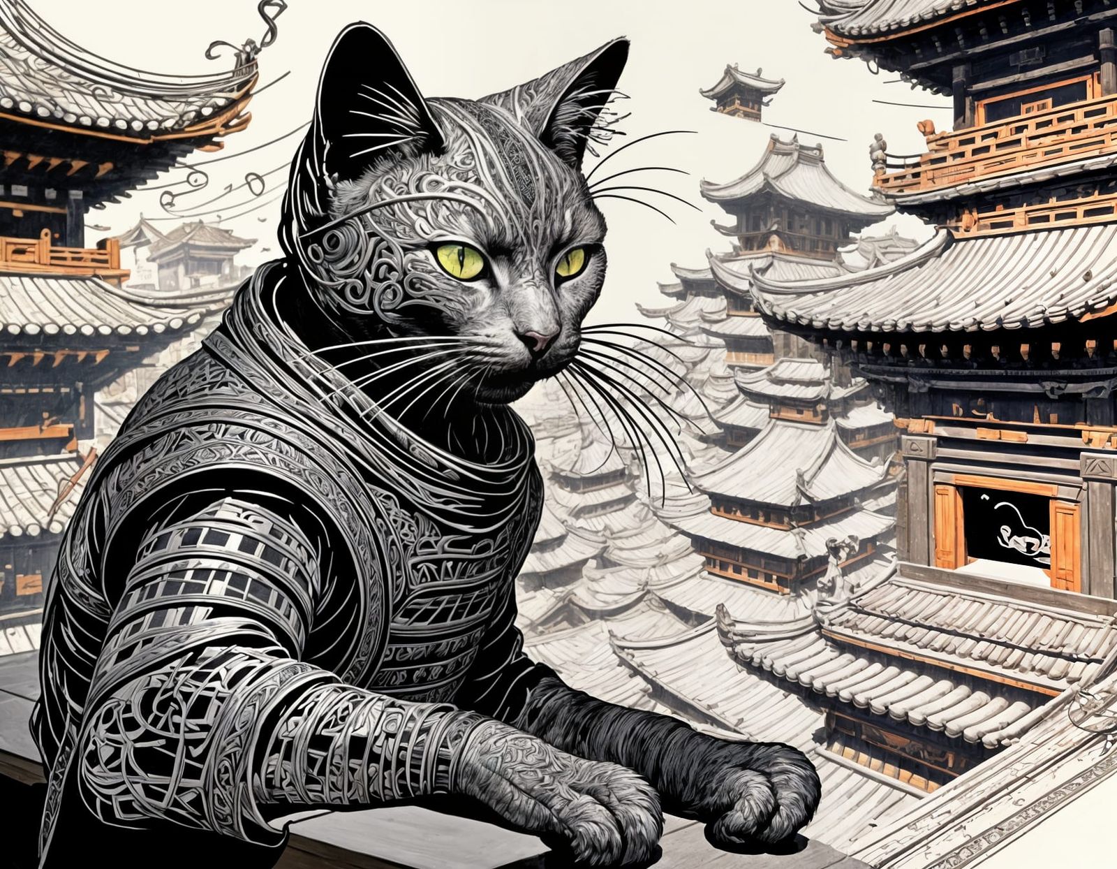 Cyberpunk Cat Ninja in Dynamic Pose