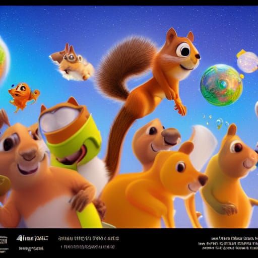 Squirrel Party in Space: Pixar-Style 3D Render