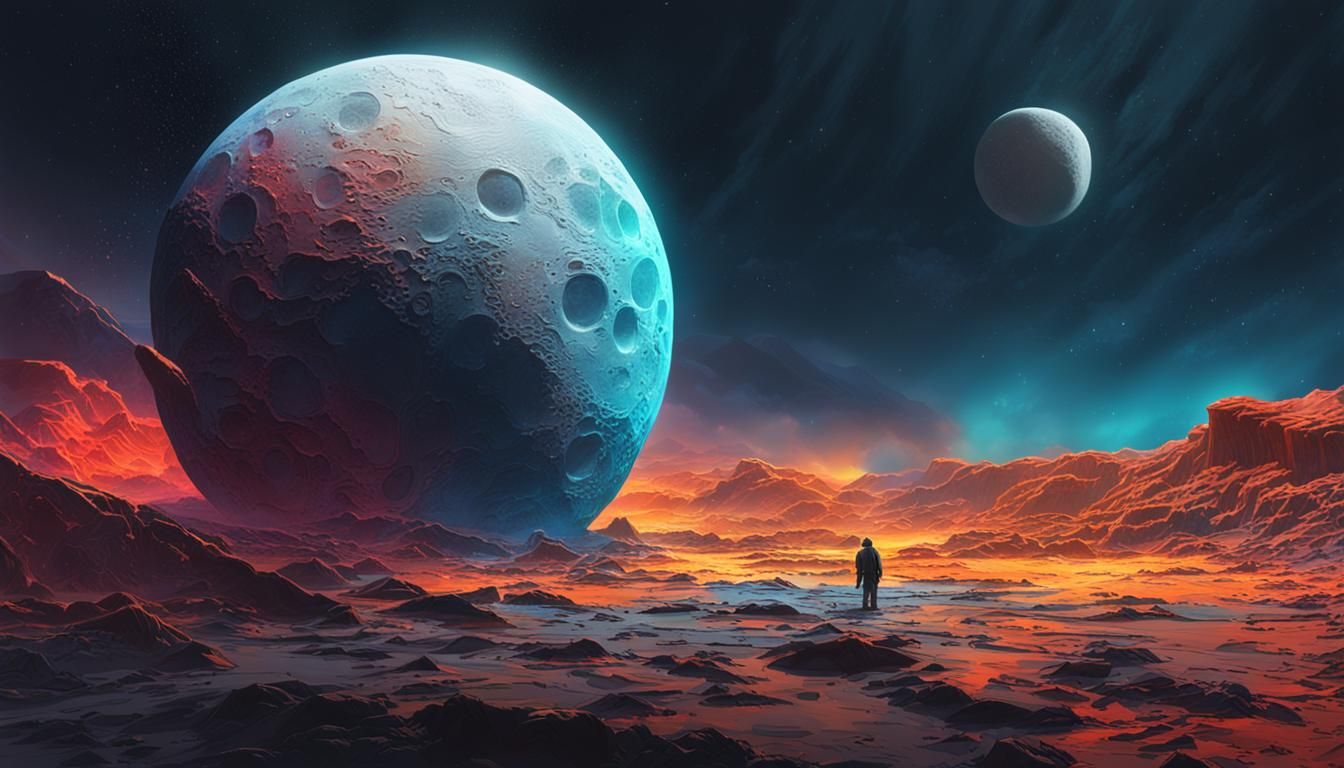 Hyperrealistic Moon with Dramatic Lighting and Color