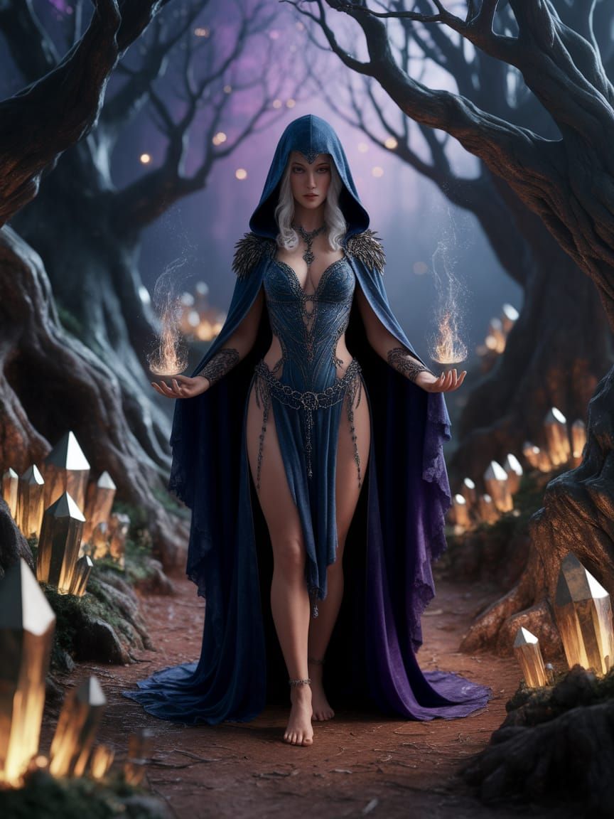 Mysterious Forest Sorceress in a Magical Grove