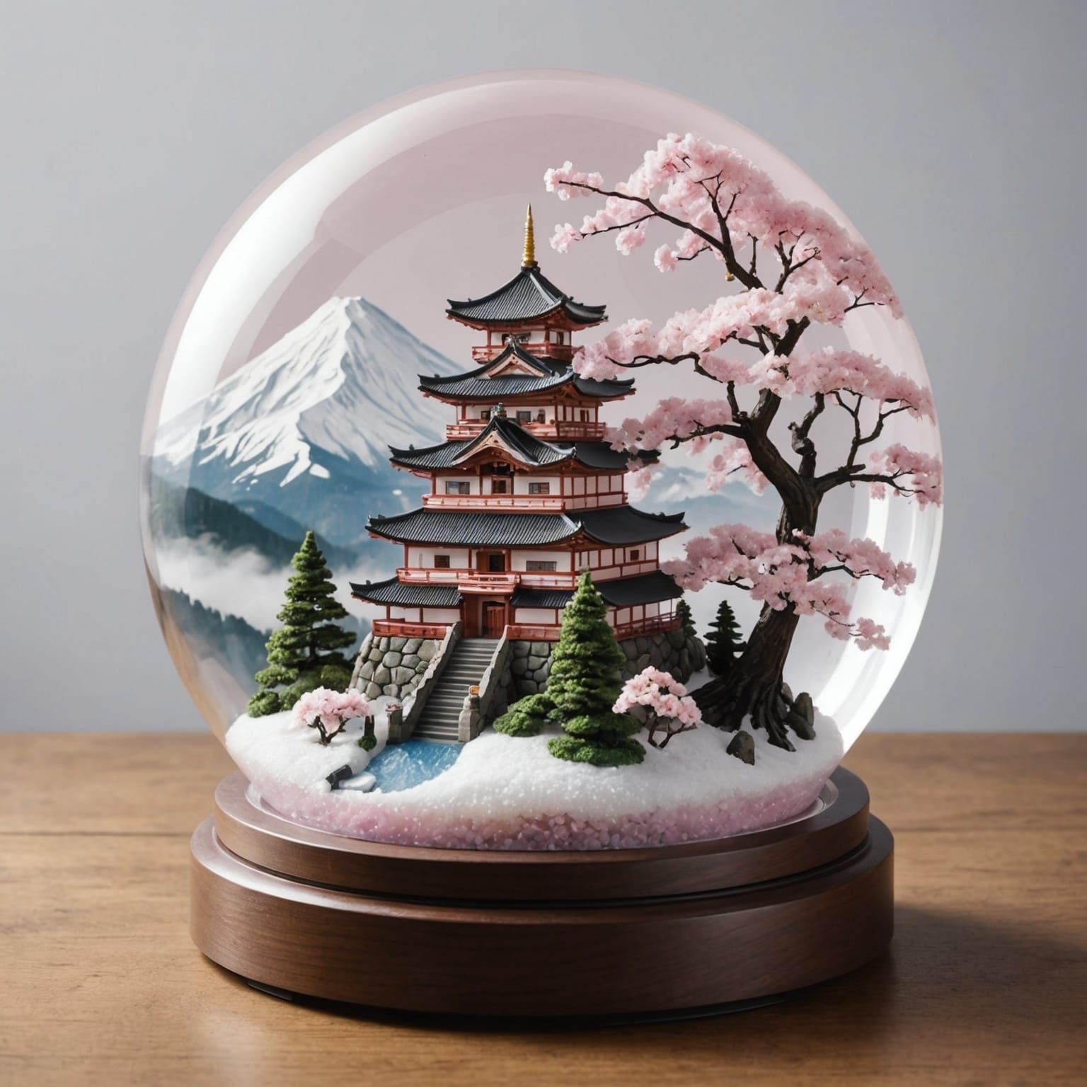 Japanese Castle Snow Globe with Cherry Blossoms