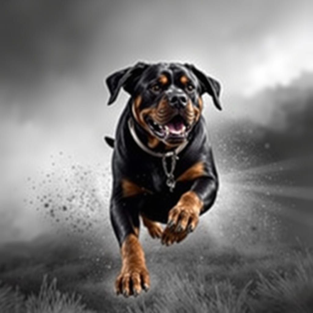 Confident Rottweiler in Dynamic Action