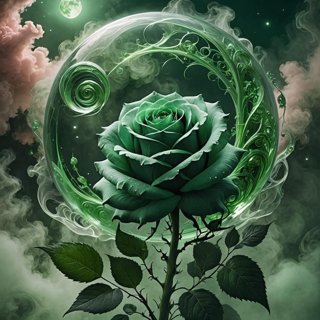 Green Misty Rose with Ghostly Smokes