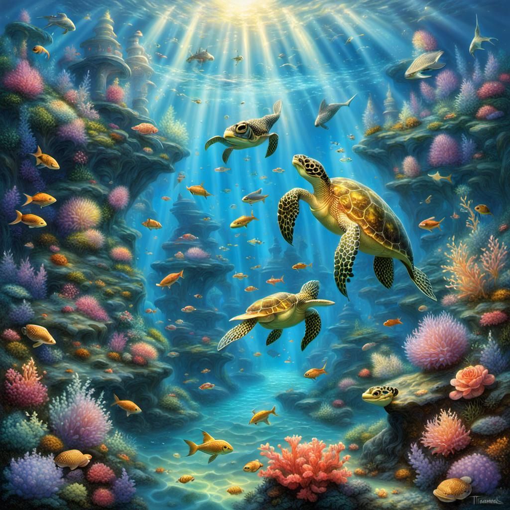 Ethereal Mermaid's Underwater Fantasy with Glowing Flowers