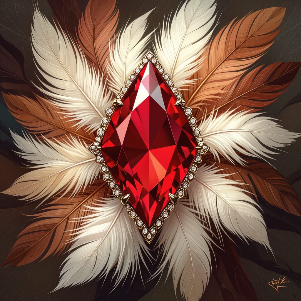 Red Gemstone Arrow with Feather Ring