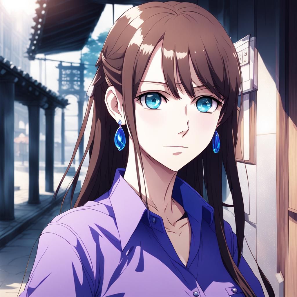 Anime Girl with Brown Hair and Blue Eyes
