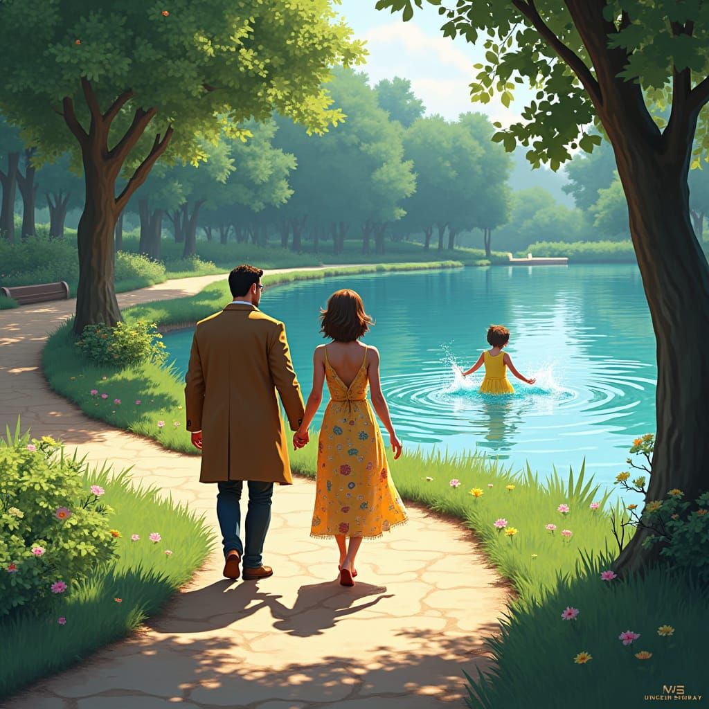 Unaware Couple by Lakeside, Fantasy Concept Art
