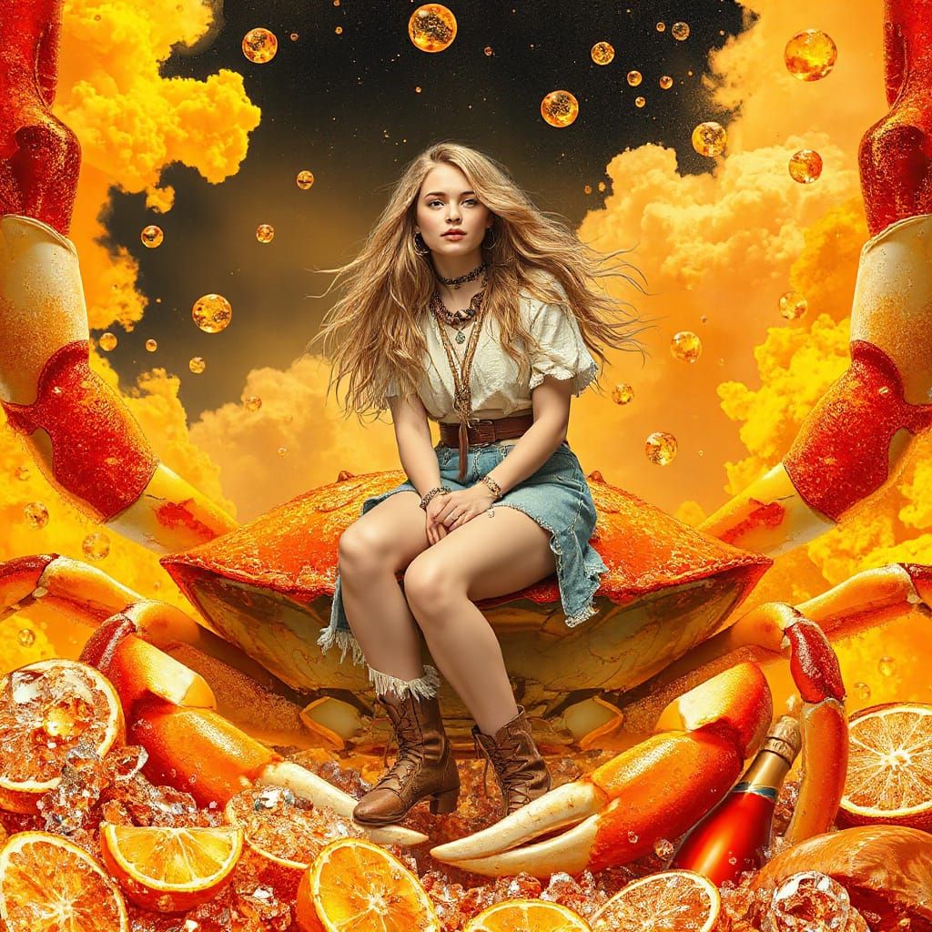 Woman on Gummy Crab in Soda Sea
