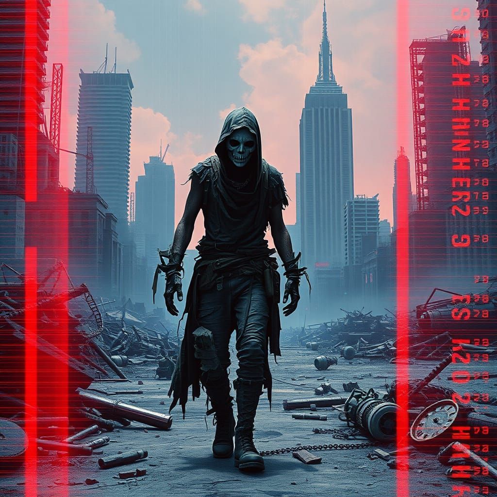 Post-Apocalyptic Anime Scene with VHS Glitches