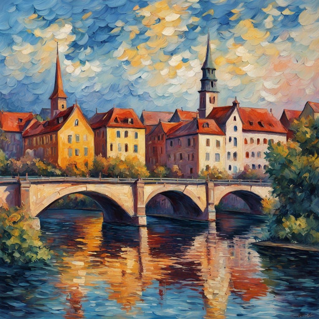 Vibrant Basel Cityscape in Neo-Impressionist Style