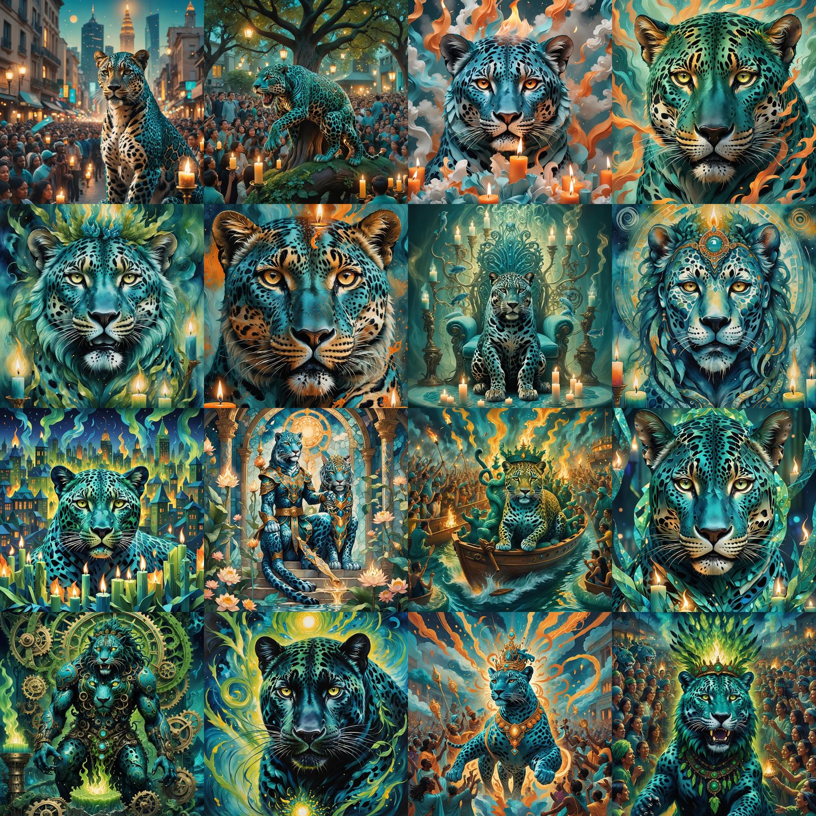 Surreal Freedom Tree with Blue Leopard and Owl God