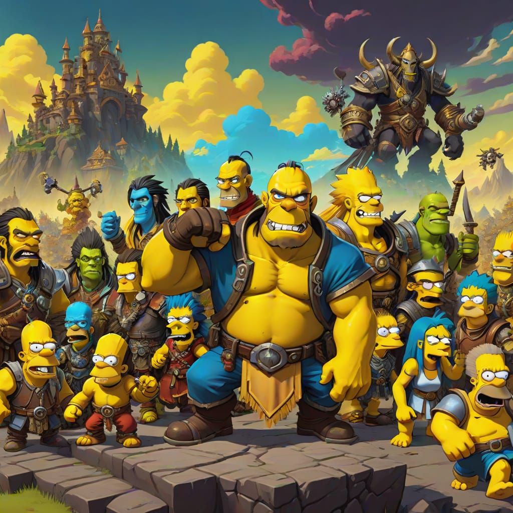 Simpsons and Warcraft in Cartoon Digital Art