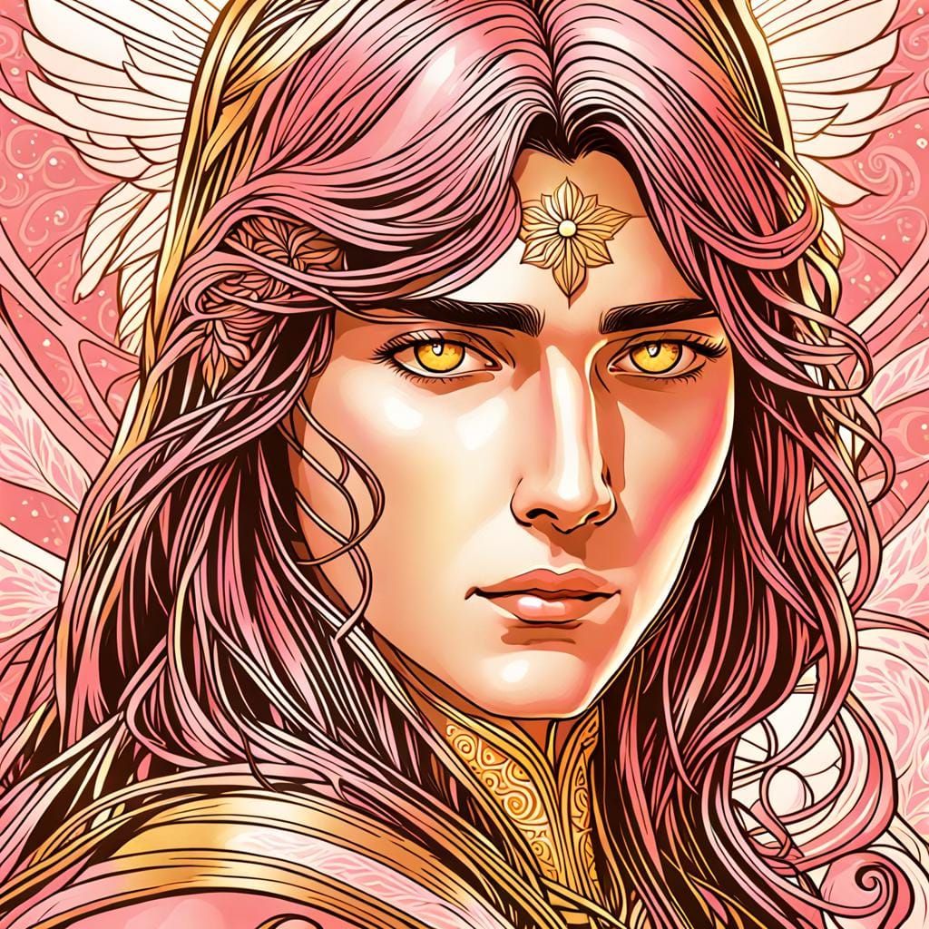Loving Archangel with Gold Details in Art Nouveau Style