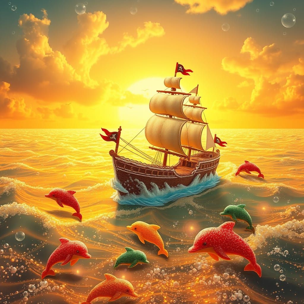 Gingerbread Pirate Ship Navigating Soda Sea