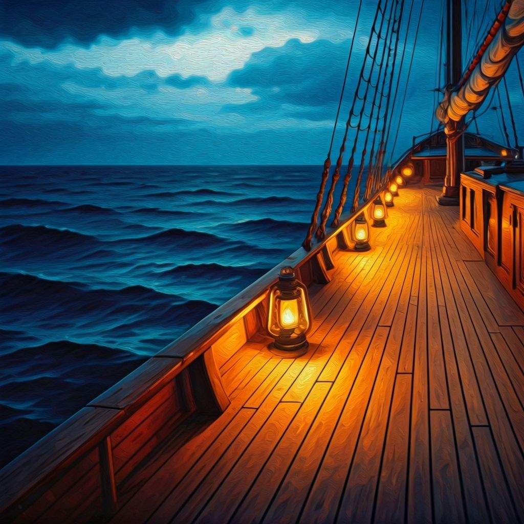 Rustic Sailboat Navigating Dark Indigo Sea