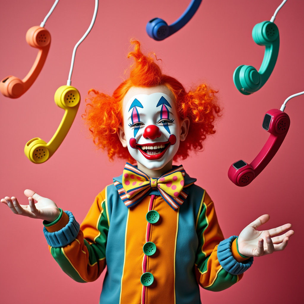 Clown Juggling Phones in a Vibrant Digital Art Style