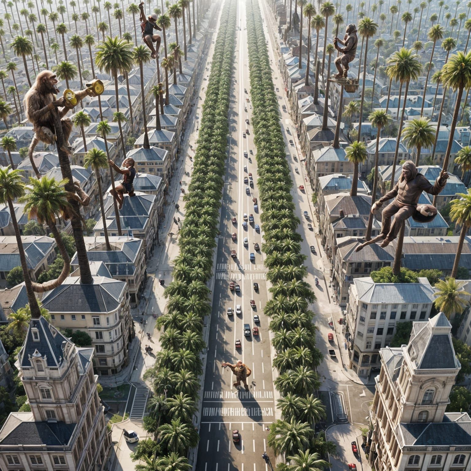 Surreal Bird's-Eye View With Palm Trees and Elves