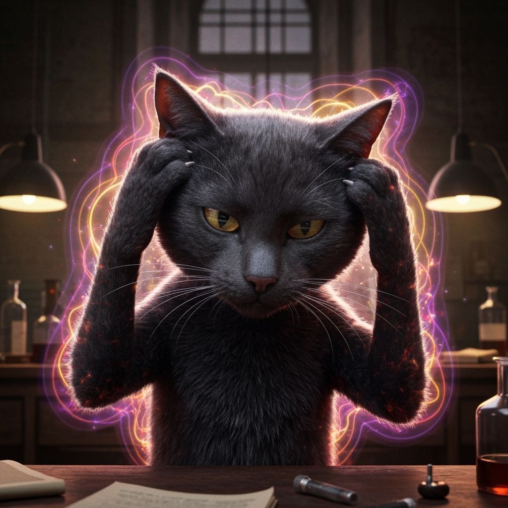 Anthropomorphic Cat's Psychic Crisis in Vintage Style
