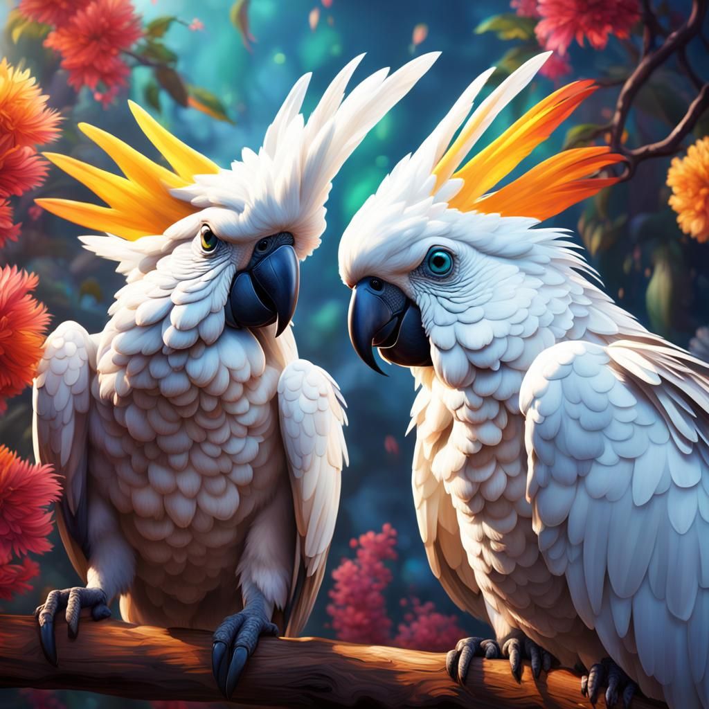 Vibrant White Cockatoos in Detailed Matte Painting