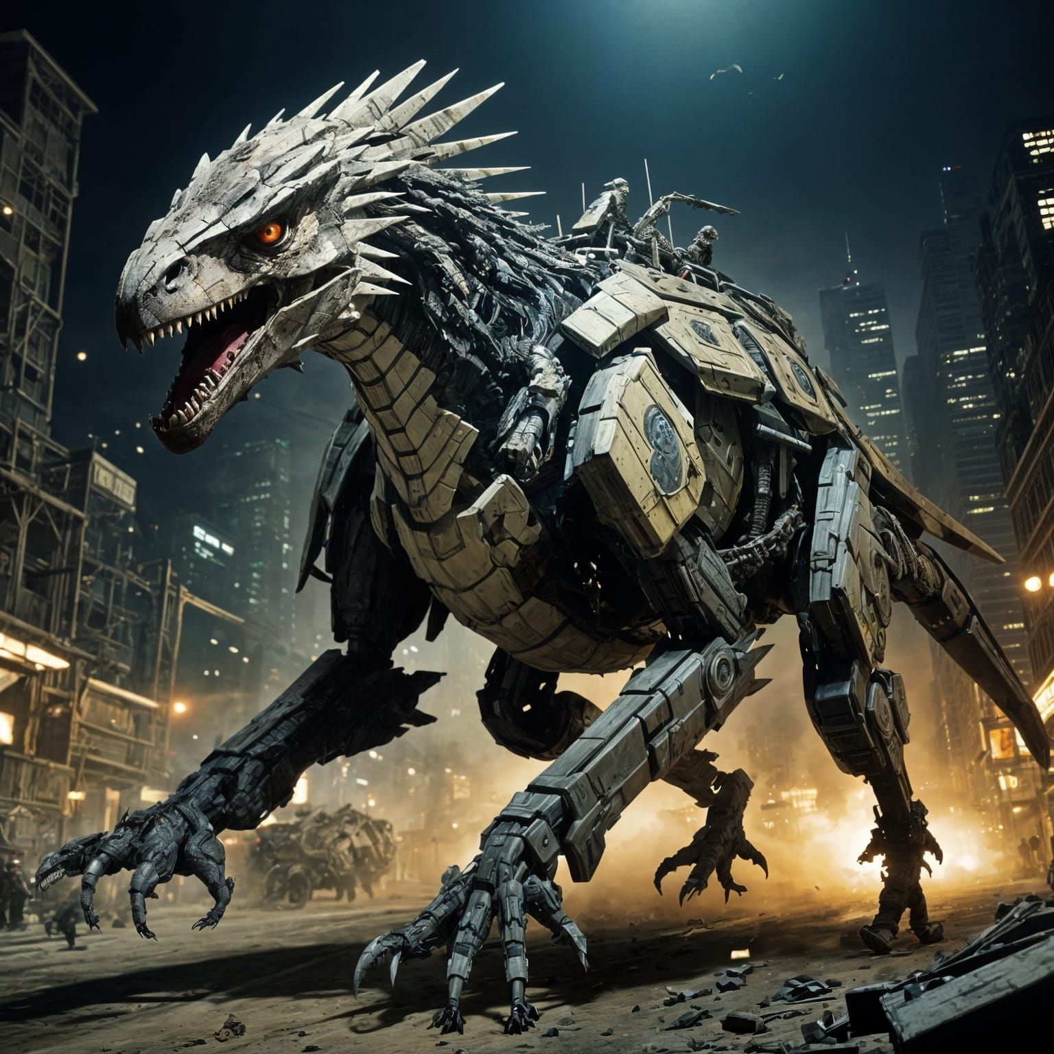 Dystopian Raptor Zoid War Scene