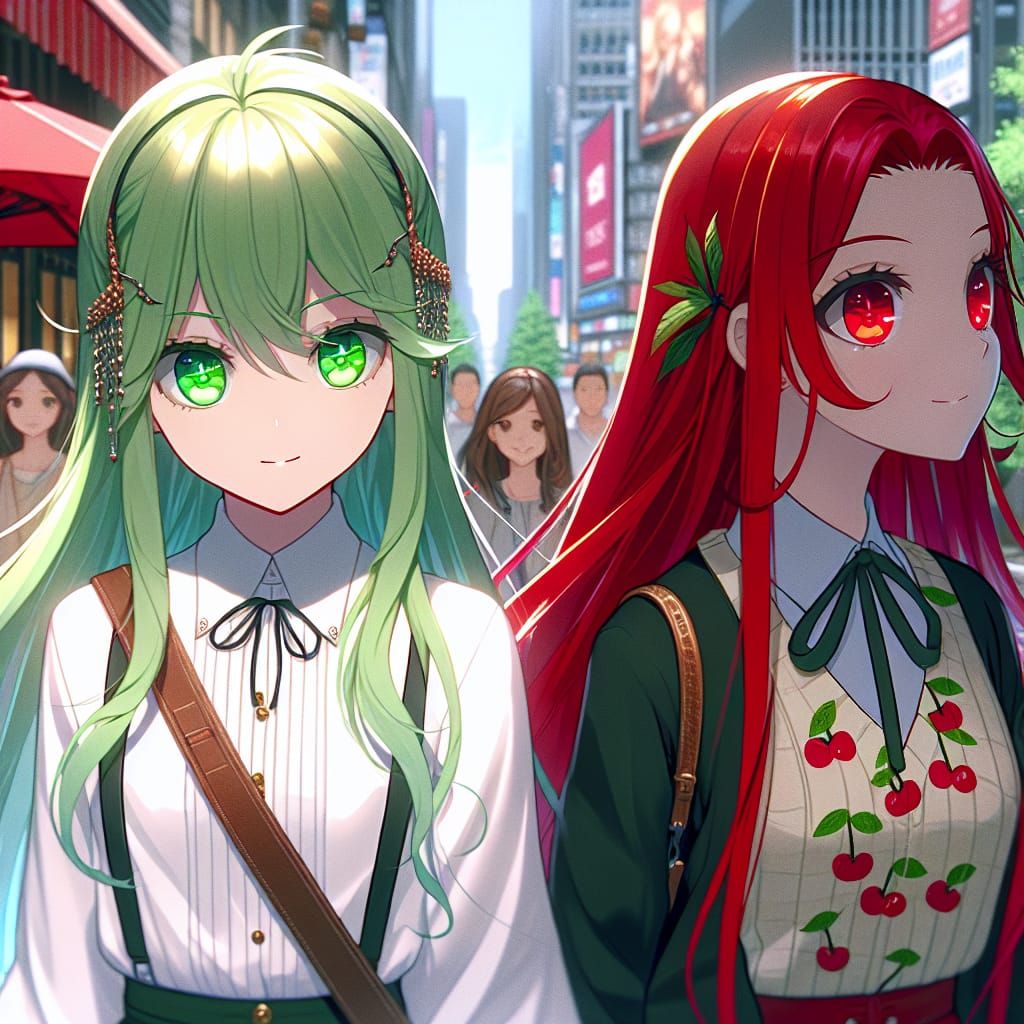 Anime Girls in City, Cel-Shaded Manga Style
