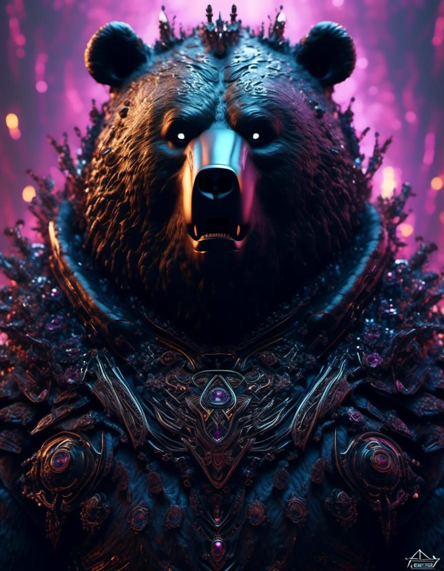 Gothic Bear with Kaleidoscopic Smoke, 3D Render