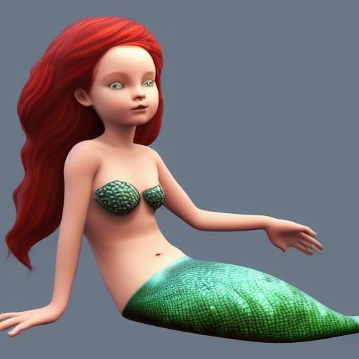 Cute Mermaid Girl in 3D Shading