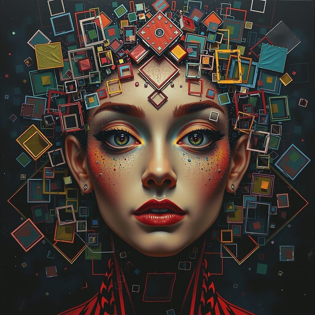 Abstract Composition with Overlapping Colorful Squares