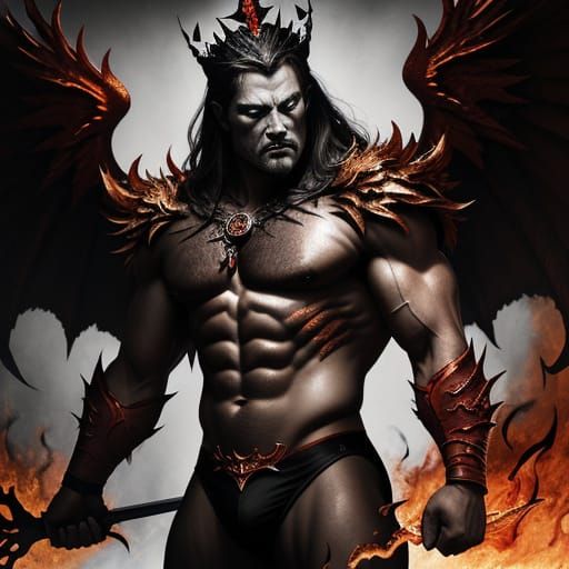 Fiery Winged King with Trident: Fantasy Art Masterpiece