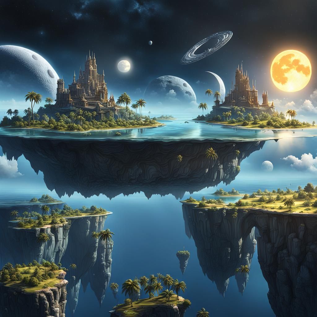 Elemental Sky Islands in Dark Fantasy Style