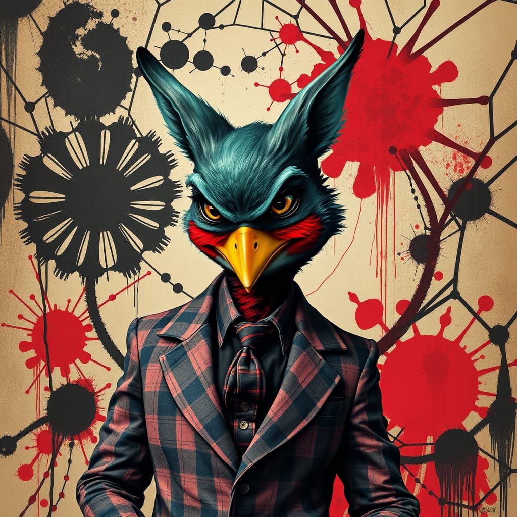 Robin Anthromorph Mischief with Rorschach Ink Blots