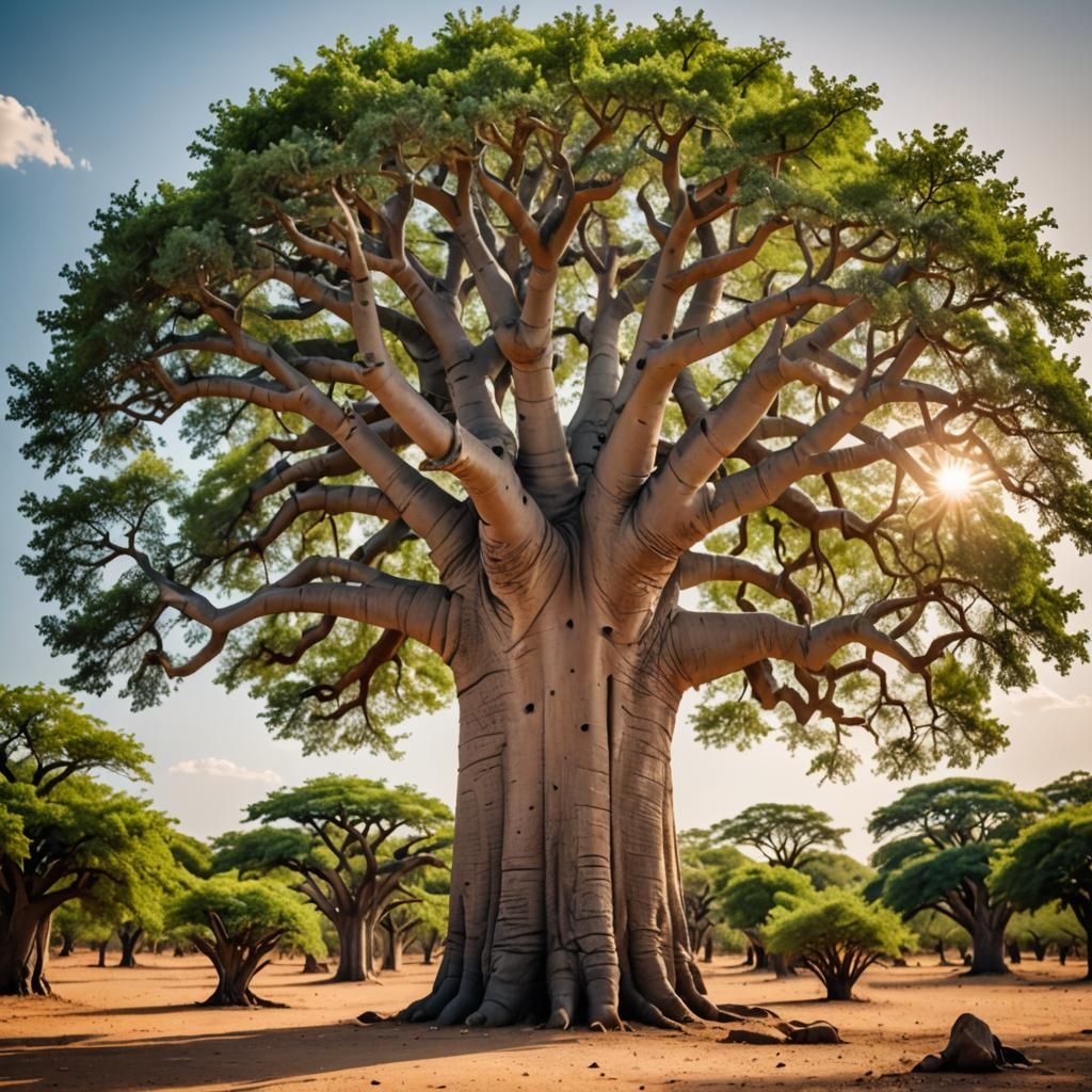 Baobab Tree in Summer Afternoon: Nature Photography