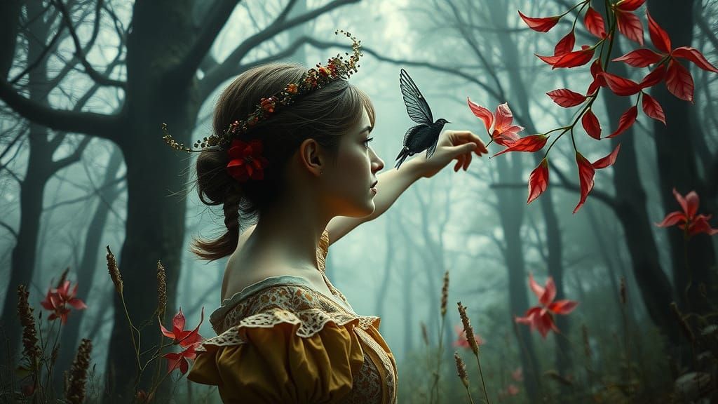 Magical Garden Encounter in Art Nouveau Style