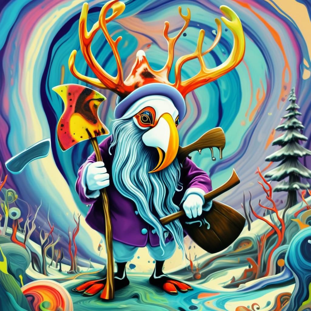 Surreal Father Christmas as Psychedelic Puffin