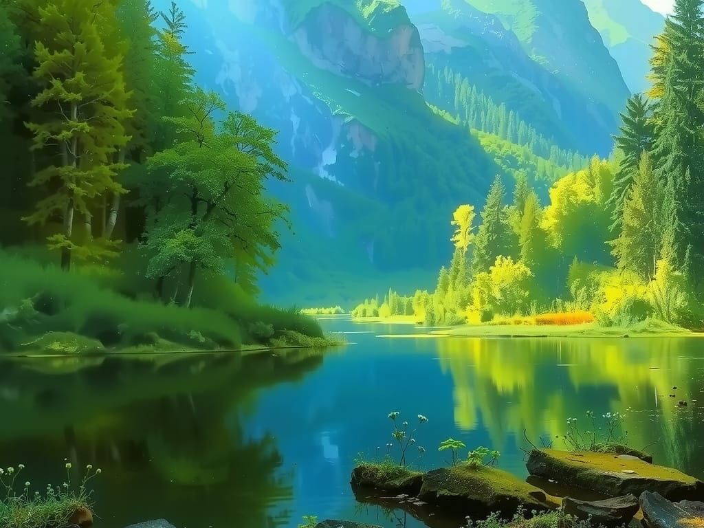 Lush Forest Surrounds Blue Mountain Lake