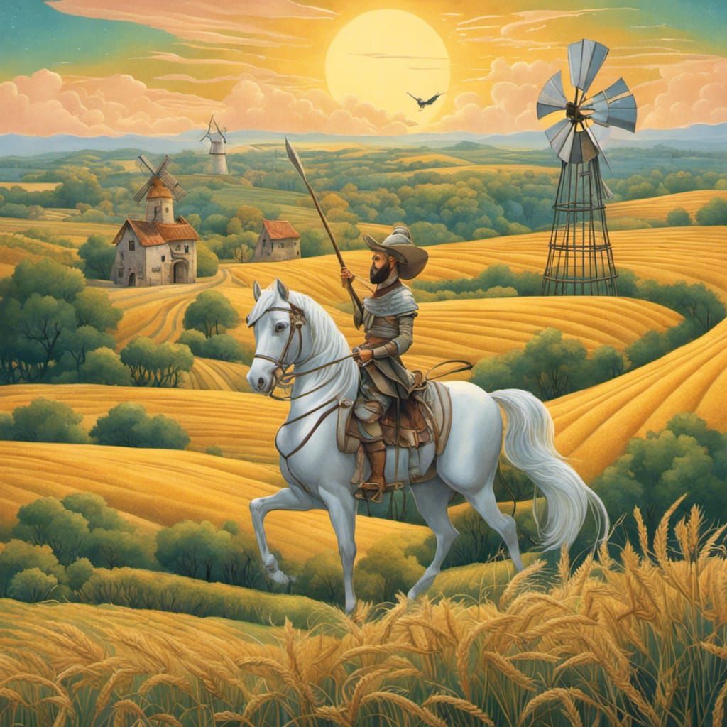 Don Quixote and the Windmill: Storybook Illustration