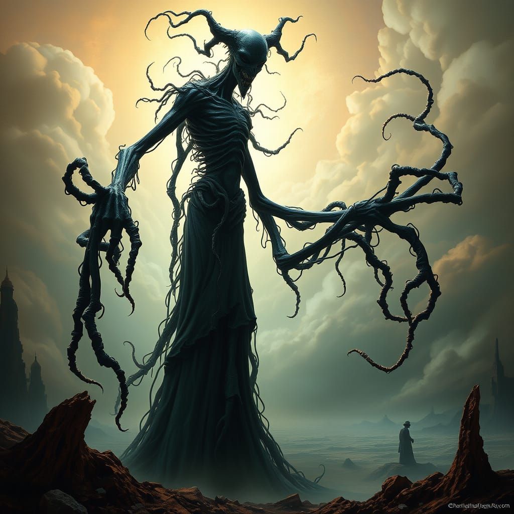 Ethereal Horror Creature in a Dreamlike, Hyper-Realistic Nig...