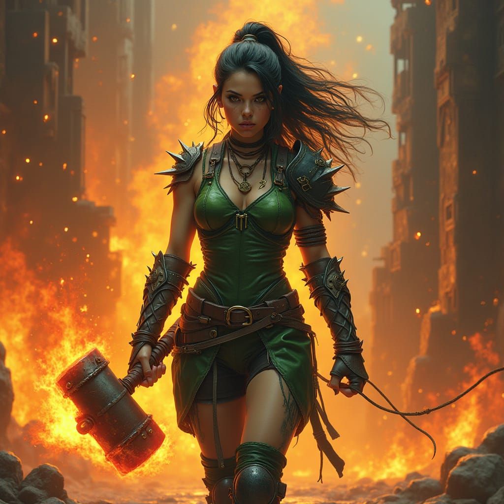 Fiery Half-Orc Warrior in Leather Armor