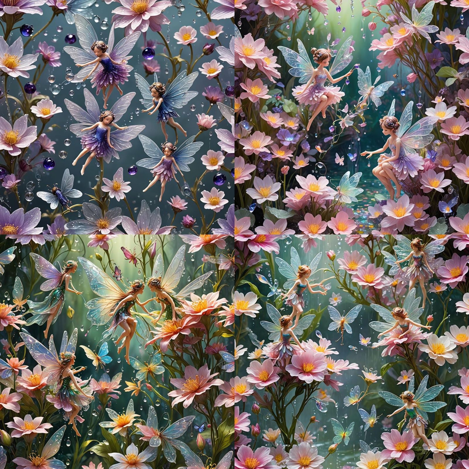 Fairies Bathing in Dew-Filled Flower Petals: 3D Anime Art